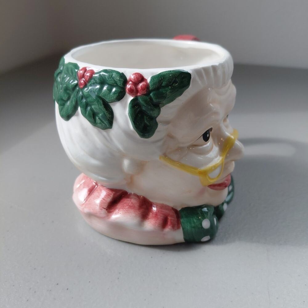 VTG Japan Mr & Mrs. Santa Claus Mug Cup Large Christmas 3D RARE Holly Ceramic - Picture 9 of 16